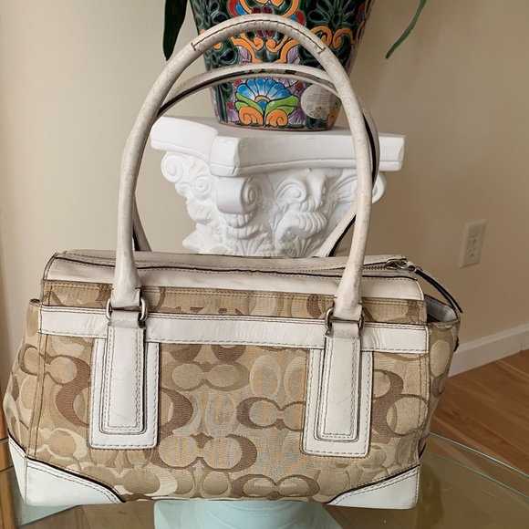 Coach Bags Coach C Signature White Leather Trim Handbag Poshmark
